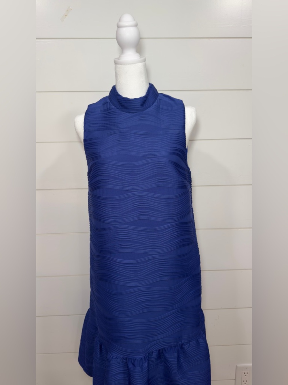 Anthropologie Hutch Blue Texture Mock Neck Sleeveless Midi Dress Kentucky Derby